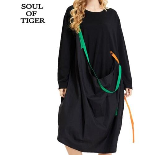 SOUL OF TIGER 2020 Autumn European Fashion Ladies Gothic Streetwear Casual Clothing Womens Loose O Neck Dresses Black Vestidos