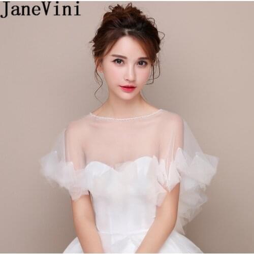 JaneVini Summer Sheer Tulle Shrug Women Wedding Jacket Bolero Wrap White Puffy Bridal Capes Shoulder Cover Stoles Boloro 2019