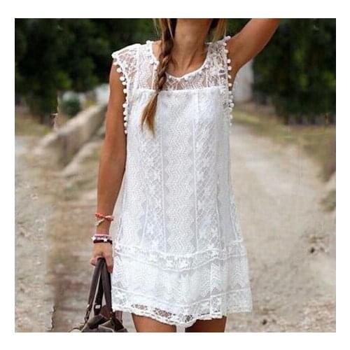 100pcs/lot fedex fast woman casual summer lace dress sleeveless solid lace short dress beach lace dress