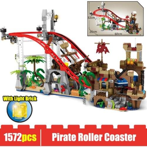 Caribbeaned 1572PCS Pirate Roller Coaster Building Blocks Creator Ideas With Lighting Accessories Bricks Toys For Kids Gifts