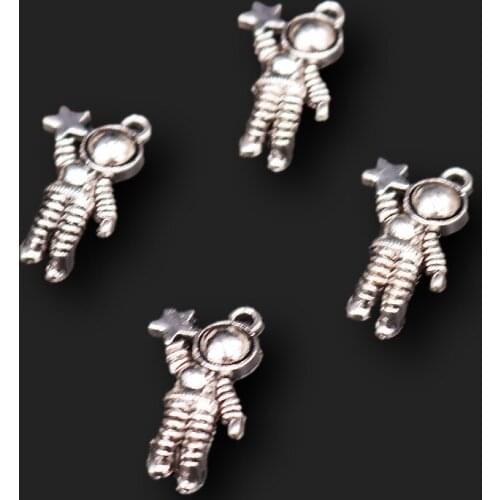 20pcs Silver Plated Cute Lunar Astronaut Pendant Hip Hop Bracelet Earrings Metal Accessories DIY Charm Jewelry Crafts Making