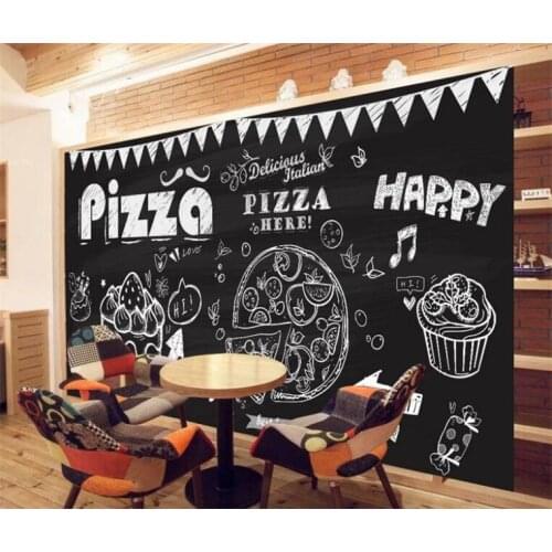 Custom 3d wallpaper mural Hand drawn pizza cake coffee Coffee shop decoration 3d wall paper papel pintado pared