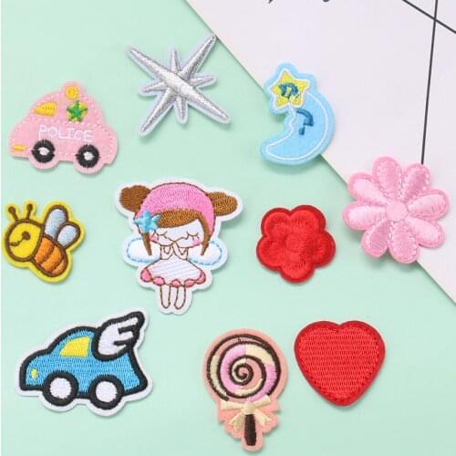 5pcs Mini Cartoon Patch Embroidered Cloth Cute Girl Red Flower Love Candy Badge Cloth Sticker Clothing Accessories