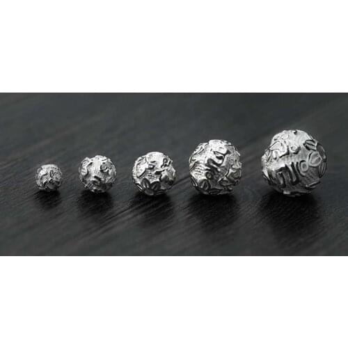 925 Sterling Silver Craft Buddhism Spacer Beads 6-14mm Round Ball Prayer Charm S925 Silver Beads DIY Jewelry Making Findings