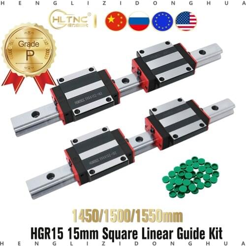 Fast shipping 2pc HGR15 linear guide rail 1500mm 1550mm+4pc linear block carriage HGH15CA /flang HGW15CC HGH15 CNC parts