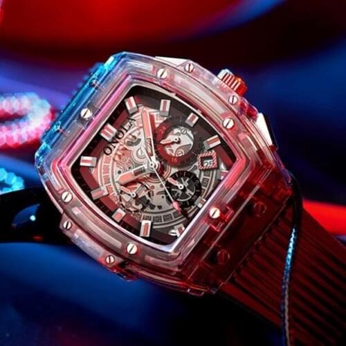Sports watch rubber strap fashion transparent shell multi function luminous men watch women watch big dial cool waterproof