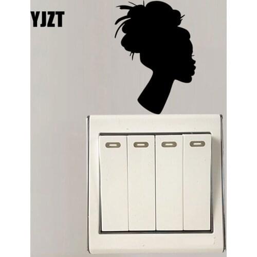 YJZT Beautiful African Girl Silhouette Hairstyle BLACK Wall Sticker Home Bedroom Switch Decal 8SS-2666