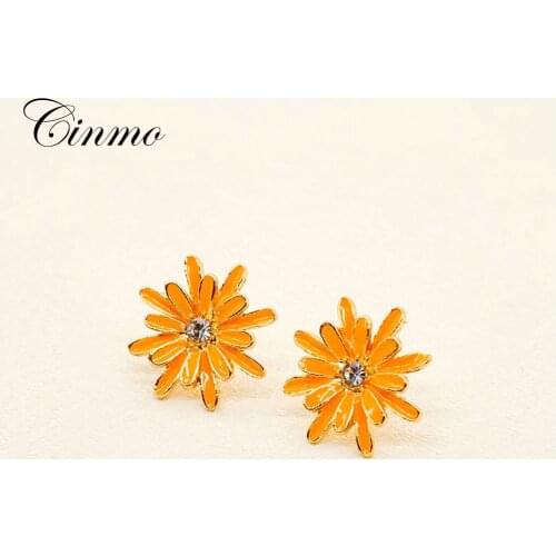 Cinmo Yellow Daisy Piercing Stud Earrings For Women Girls Exquisite Korean Cute Earrings Wholesale Party Ear Jewelry Gifts