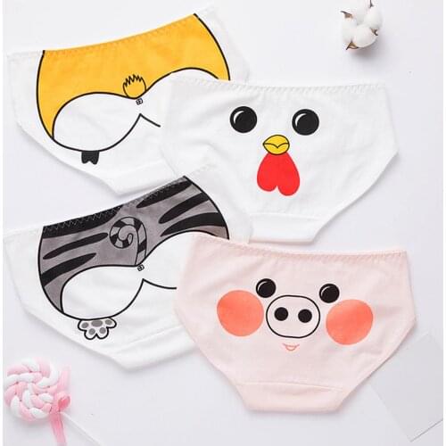 Cartoon Funny Animal Pattern Kids Stretchy Breathable Mid Rise Briefs Underpants Panties