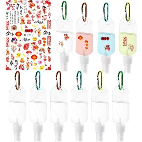 10PCS 50ml Hand Sanitizer Bottle Leakproof Travel Fine Mist Spray Bottle with Carabiner Funnel Storage Bag for Alcohol Liquid