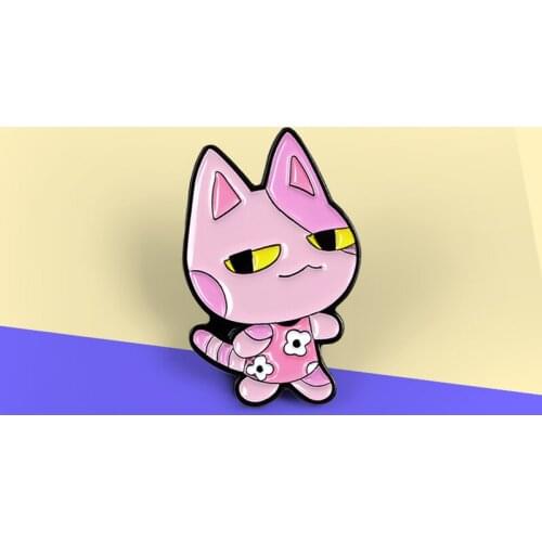 Cartoon Pink Cat Enamel Pin Custom pink Dress Kitten Brooches for Shirt Lapel Bag Badge Animal Jewelry Gift for Kids Friends