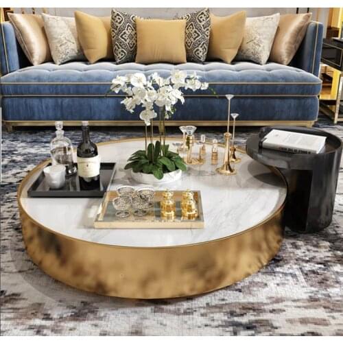 ChinaFurniture manufacturing factory, Nordic light luxury marble tabletop, creative stainless steel base coffee table