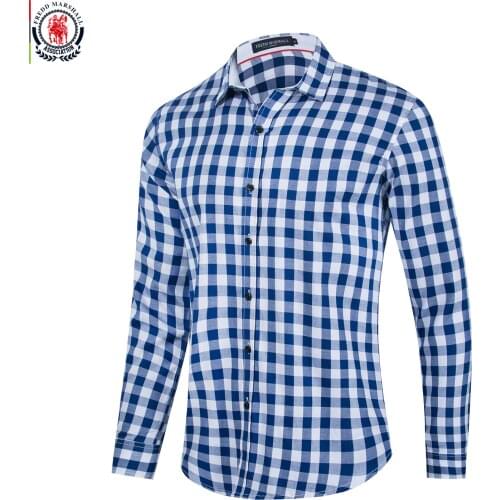 FREDD MARSHALL 2020 New Fashion Long Sleeve Checked Dress Shirt Men Slim Fit Button Up Casual Business Social Plaid Shirt 275