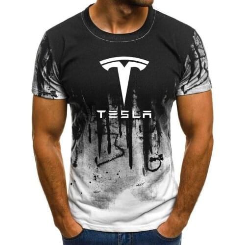Summer Mens Short Sleeve Tesla Car Logo Mens T-shirt casual Cotton Gradient T shirts Fashion Hip Hop Harajuku Male Brand Tee