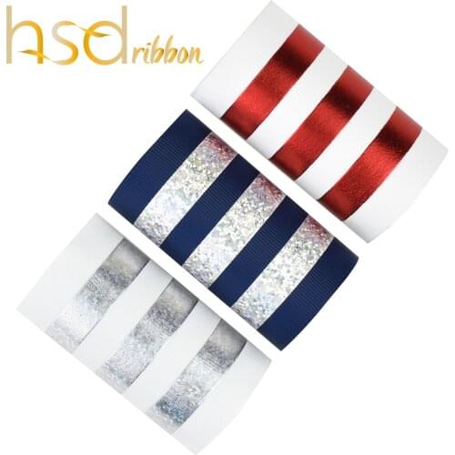 HSDRibbon 75mm 3inch custom Rail Silver Laser Foil Printed Solid Grosgrain Ribbon