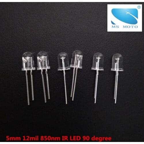 10pcs/lot 5mm 12mil 90 degree Infrared diode 850nm IR LED Through hole IR emitter For CCTV camera surveillance monitor sensor