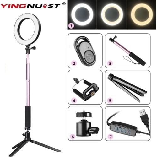 Photography Dimmable LED Selfie Ring Light Youtube Video Live 3500-5500k Photo Studio Light With Phone Holder USB Plug Tripod