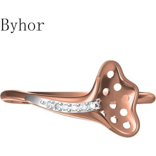 Byhor Solid 14K White+Rose Gold 0.03ct H/SI Full Cut Natural Diamonds ring Wedding Women Fine Jewelry Trendy Lotus leaf кольцa