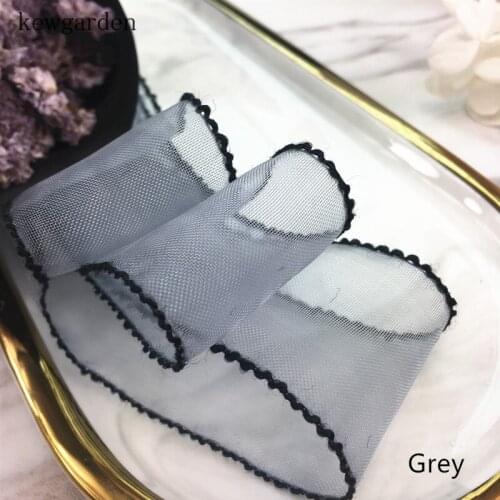 Kewgarden Handmade Tape 25 40mm 1" 1.5" Black Edge Organza Ribbons DIY Hair Bow Brooch Earring Accessories Satin Riband 6 Meters