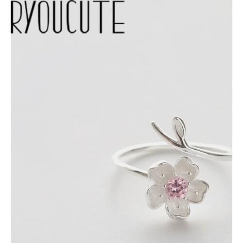 Fashion Silver Color Jewelry Large Cheery Flower Rings for Women Open Finger Engagement Rings