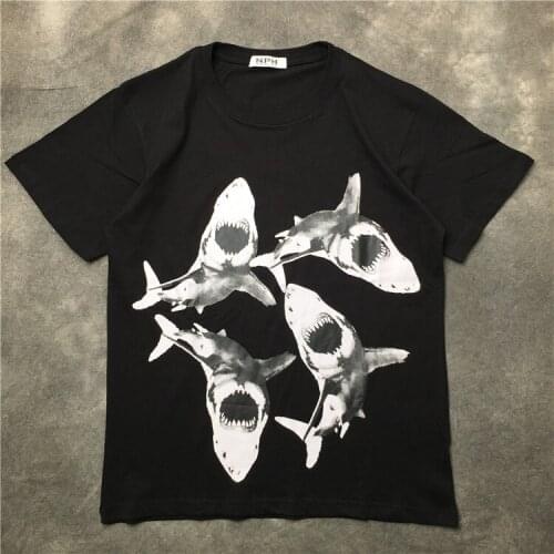 Men New Novelty 19ss gentleman Hot Shark Teeth T Shirts T-Shirt Hip Hop Skateboard Street Cotton T-Shirts Tee Top kenye #G14
