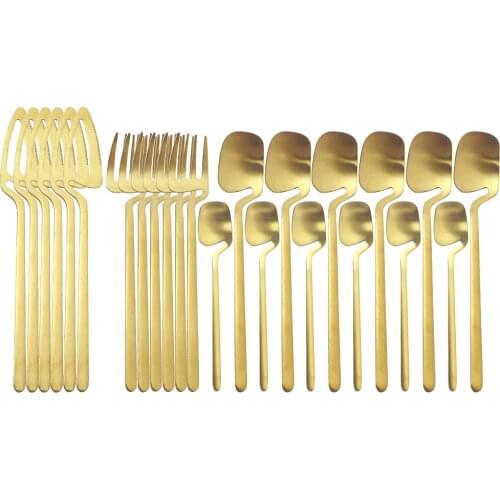 24Pcs/Set Gold Cutlery Set Stainless Steel Dinnerware Set Knife Fork Coffee Spoon Tableware Set Western Silverware Flatware Set