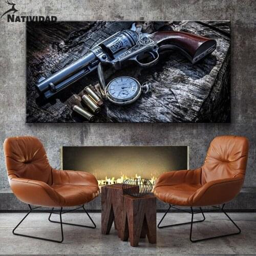 Wall Poster Home Decoration Art Modern Wood Pile Gun Bullet Realistic Picture Canvas Painting Print Wall Poster Living Room Deco