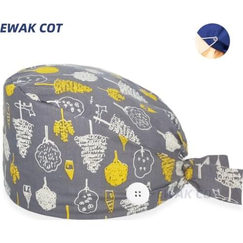 New Surgicals Cap with Buttons and Sweat-absorbent Towel Women Men Cotton Anime Scrub Hat
