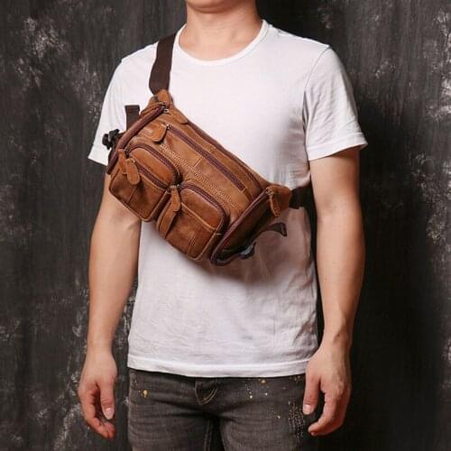 New genuine leather mens chest bag mobile phone bag large-capacity frosted leather waist bag sports shoulder messenger bags