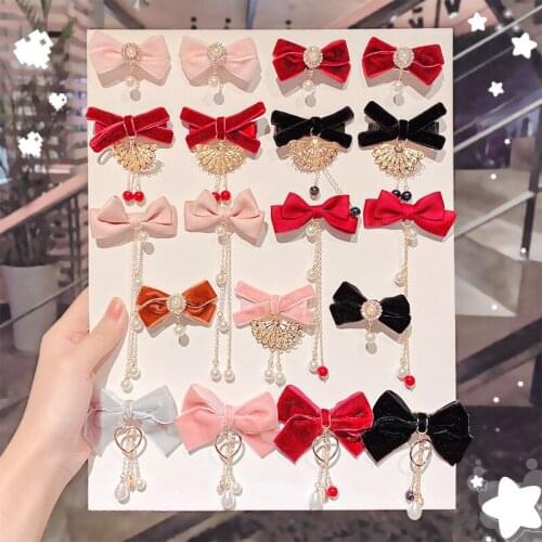 New Women Cute Bow Heart Pearls Pendant Hair Clips Girls Sweet Hair Ornament Fairy Hairpins Headband Fashion Hair Accessories