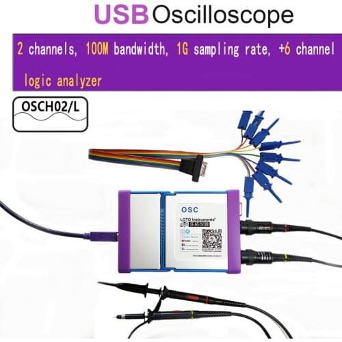 OSCH02 OSCH02L OSCH02D 2 channels USB PC Virtual Digital Oscilloscope 100MHz Bandwidth 1GSa/s Sampling Rate Logic Analyzer
