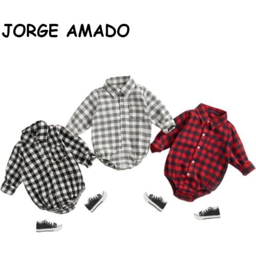 2020 Autumn Newborn Bodysuits Plaid Shirt Long Sleeve Cotton Romper Overalls Baby Boy Girl Clothes 0-2Y E8160