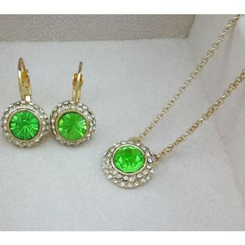 925 Sterling Silver Necklace Earrings Austria Crystal, Fine Jewelry Womens Wedding Set Moon River Gold Fruit Green Heart