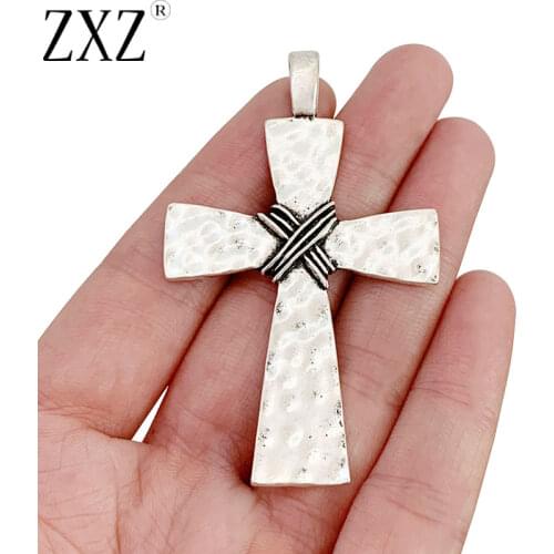 ZXZ 2pcs Tibetan Silver Large CRUCIFIX CROSS CROSSES Charms Pendants for Necklace Jewelry Making Findings 69x42mm