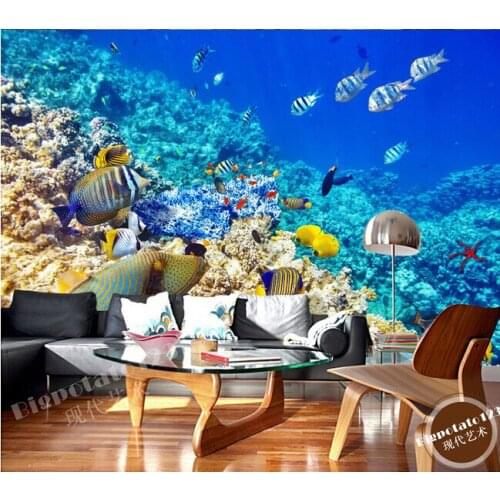 Custom 3D large murals,beautiful dream colorful deep sea fish coral landscape , living room sofa TV wall bedroom wall paper