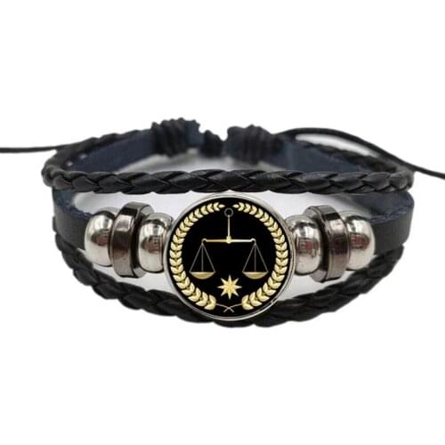 Premium Leather Bracelet Courier Justice Balance Badge Dome Glass Leather Bracelet MenS Best Gift