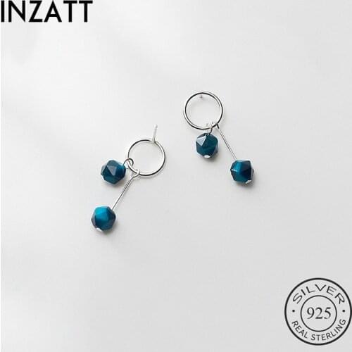 INZATT Real 925 Sterling Silver Blue Stone Drop Earrings For Fashion Women 2020 Party Fine Jewelry Geometric Accessories Gift