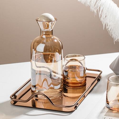 Glass Water Bottle Cylindrical Pitcher Cup Set Creativity Cold Water Kettle Transparent Stained Glass Juice Jugs