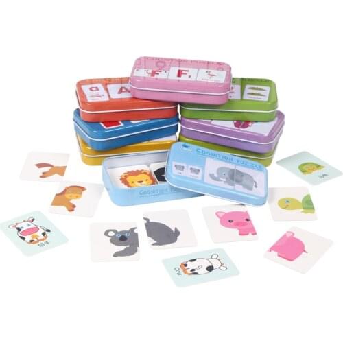 Iron Box Puzzle Cognitive Cards Matching Game for Kids Letter Digital Animal Fruit Set Pair Puzzle Learning Tools for Children