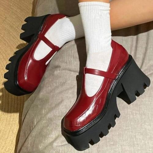 Mary Janes Women Genuine Leather Ankle Boots Platform Shoes Pumps High Heels Oxfords Creepers Buckle Shoes 35 36 37 38 39 40