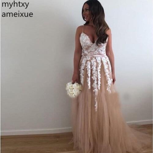 V-neck Evening Dress Champagne Event Tulle With Beaded 2020 Long Prom Dresses Spaghetti Straps Formal Party Gowns Robe De Soiree