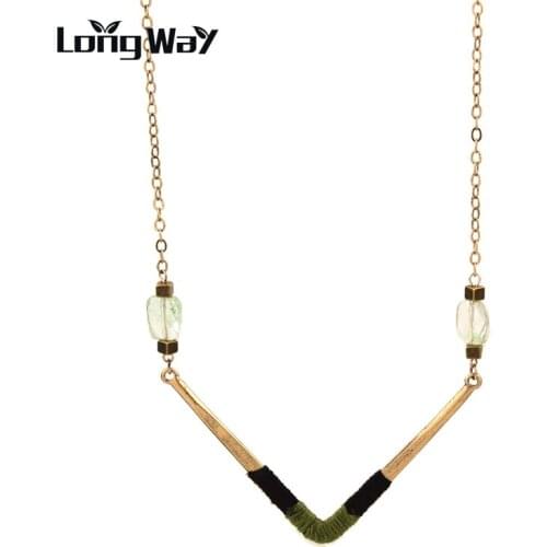 LongWay Bohemia Charms Collar Gold Color Pendant Necklaces for women New Brand Punk Natural Stone Necklaces Jewelry SNE160267