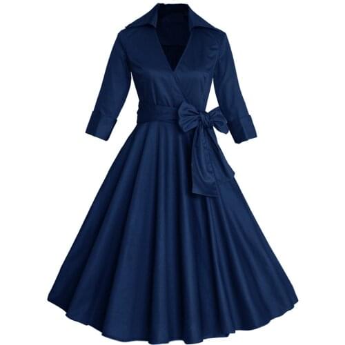 2017 Women Sexy Autumn Dress Elegant Audrey Hepburn Half Sleeve 50s 60s Retro Vintage Dress Rockabilly Swing Dresses for Women