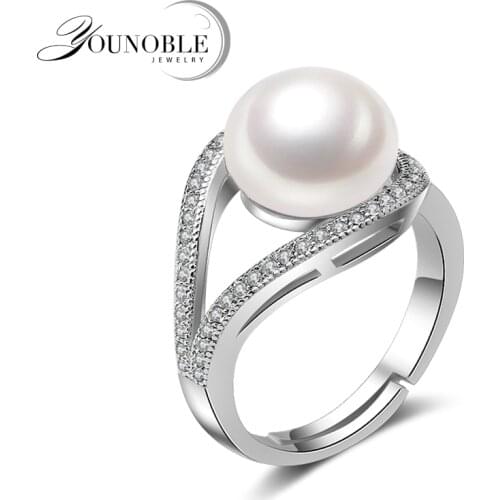 925 Silver Flower Rings for Women,Beautiful Wedding Real Natural Freshwater Black Pearl Ring Engagement Gift