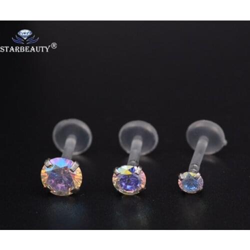 1Pc AB & White Gem Flexible Labret Lip Ring Ear Helix Tragus Cartilage Studs Piercing Mixed Color Body Piercing Jewelry