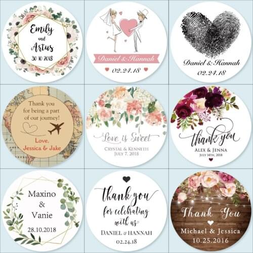100, Customized Add Your Names and Date, Wedding Stickers, Invitations Seals, Candy Favors Gift Boxes Labels, On White Adhesive