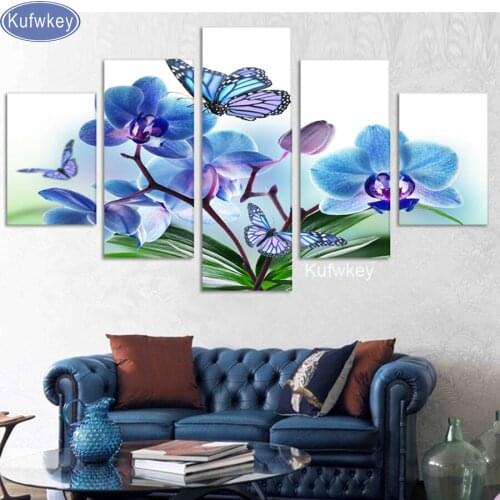 Blue orchid butterfly 5d diy diamond painting full square drill diamond embroidery mosaic modern home decoration 3d painting 5pc
