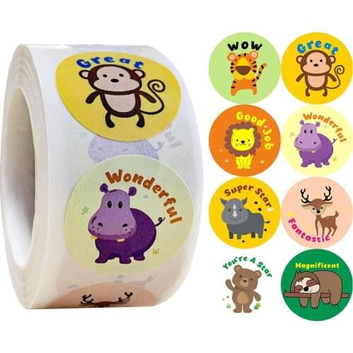 500 Sheets/Roll Cute Cartoon Animal Stickers Diary Scrapbook Teacher Encourages Reward Children Stickers Stationery