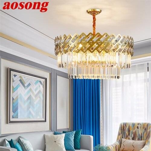 AOSONG Ceiling Chandelier Crystal Lamp Luxury Gold LED Fixtures Modern Decorative For Living Room Dining Room Villa Duplex