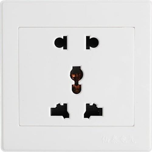White Socket Panel Universal 5 Hole 10A Electric AC Power Outlet Panel Plate 86X86MM Wall Socket